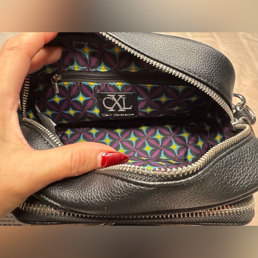 Christian Lacroix Black Crossbody Camera Bag Silver Logo w/ Detachable Mini Zip - Picture 4 of 8
